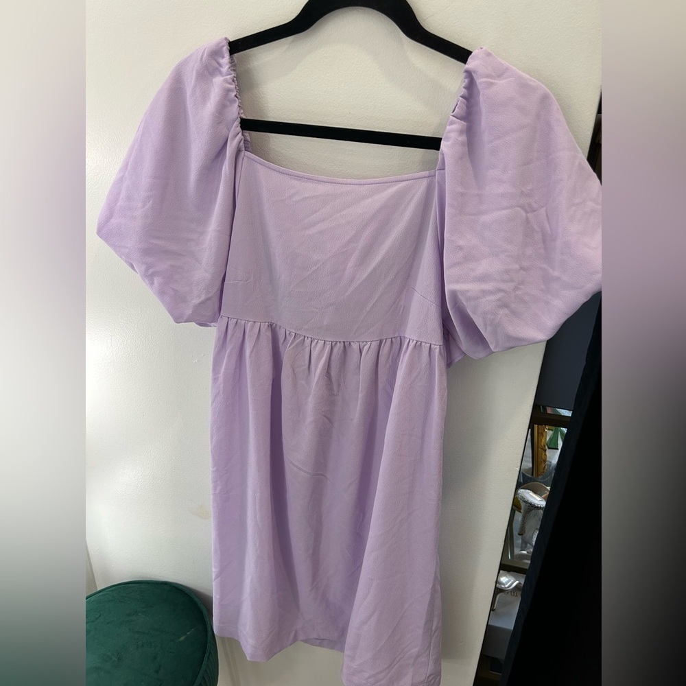 Lavender puff sleeve babydoll dress size S NWT